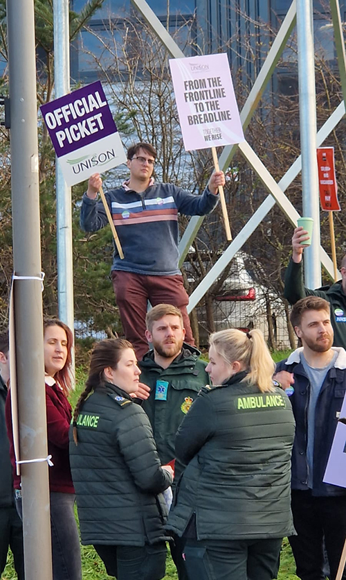 A picket in Exeter, at the East Devon Operations Centre