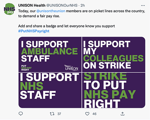 screengrab of UNISON health twitter feed.