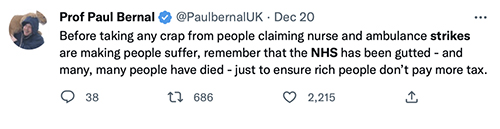 Screen grab of Twitter comment from Prif Paul Bernal