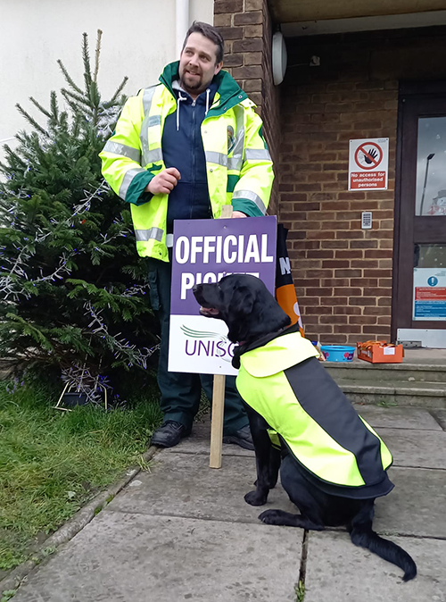 Swindon picket with a dog
