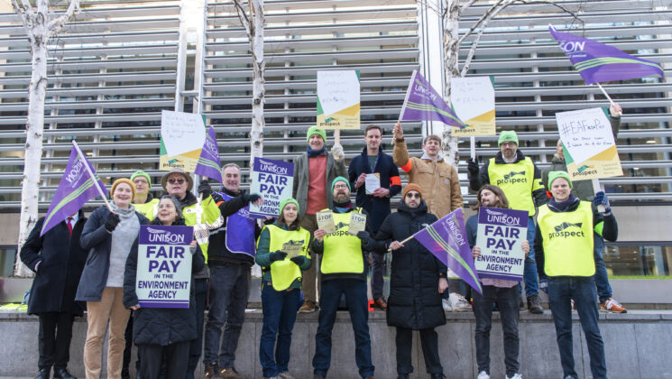 UNISON and Prospect unite on the picket lines outside the Environment Agency on Marsham Street, London SW1.